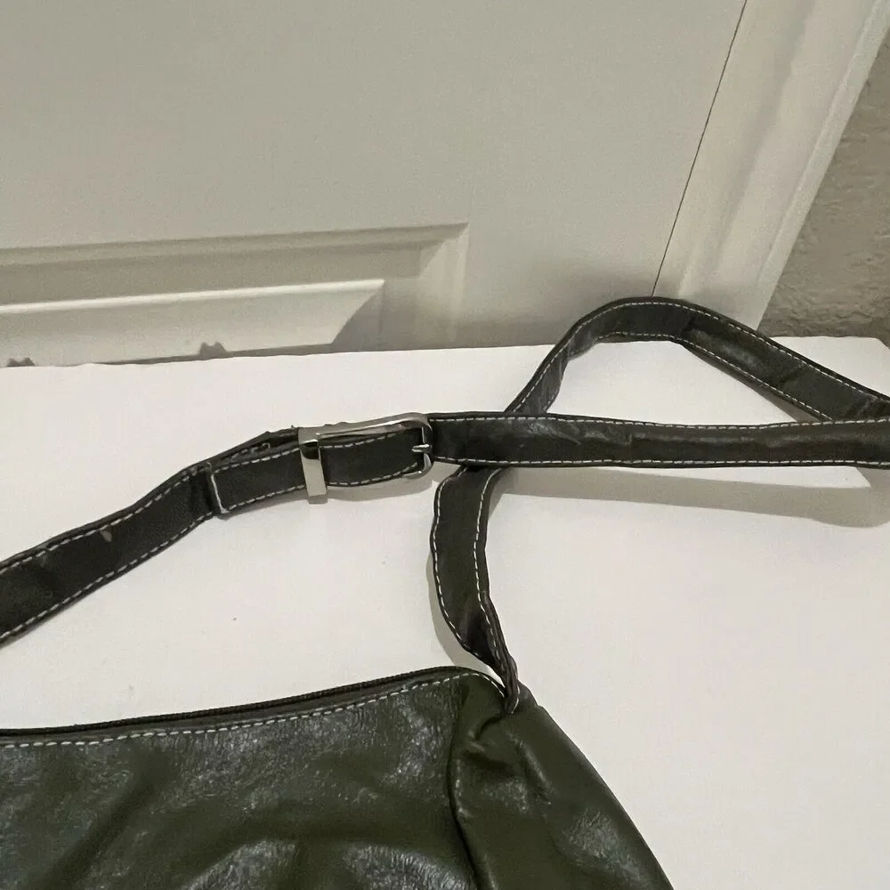 Montreal Geniune Leather Gray Crossbody Bag Purse Front Pockets Boho Hobo 12X11